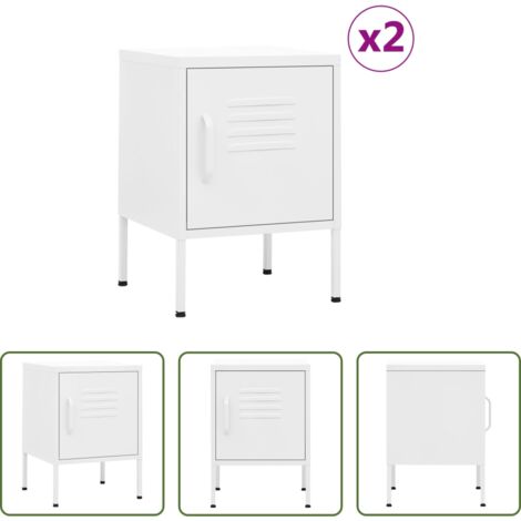 vidaXL Mesitas auxiliares -  Mesitas de noche 2 uds blanco acero 35x35x51 cm