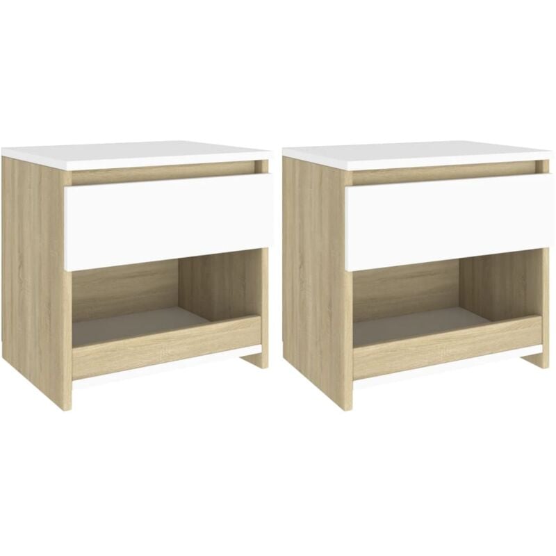 

vidaXL Mesita de noche de aglomerado 40x30x39cm 2 uds blanco roble Sonoma - Blanco