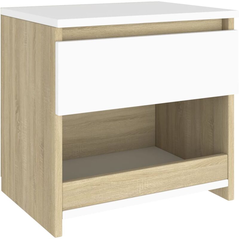 

vidaXL Mesita de noche de aglomerado 40x30x39 cm blanco y roble Sonoma - Blanco