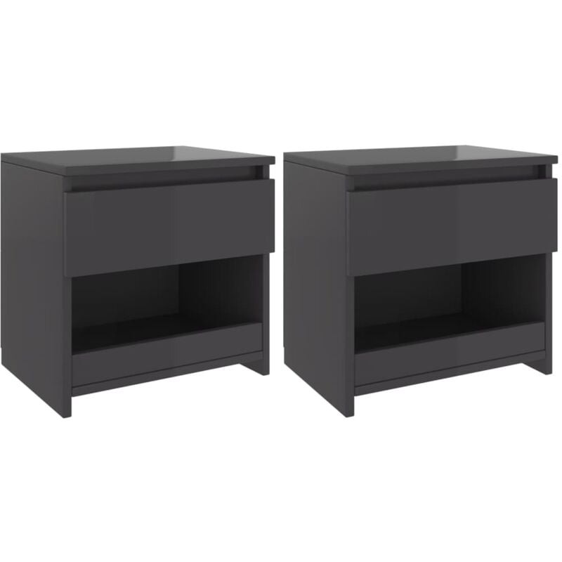 

vidaXL Mesitas de noche de aglomerado 40x30x39 cm 2 uds gris brillante - Gris
