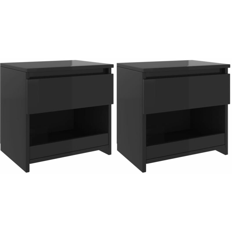 

vidaXL Mesitas de noche de aglomerado 40x30x39 cm 2 uds negro brillante - Negro