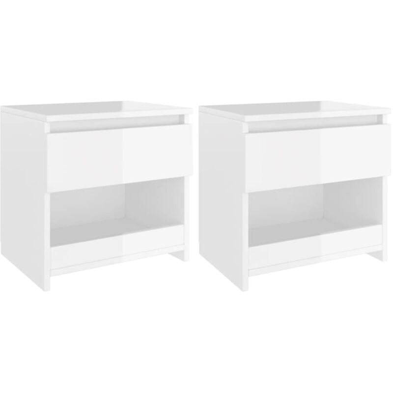 

vidaXL Mesitas de noche de aglomerado 40x30x39 cm 2 uds blanco brillante - Blanco