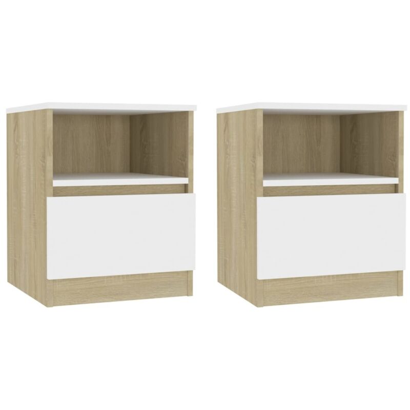 

vidaXL Mesita de noche aglomerado 40x40x50cm 2 uds blanco roble Sonoma - Blanco