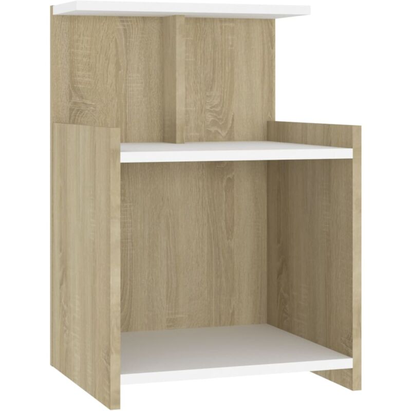 

vidaXL Mesita de noche aglomerado 40x35x60 cm blanco y roble Sonoma - Blanco