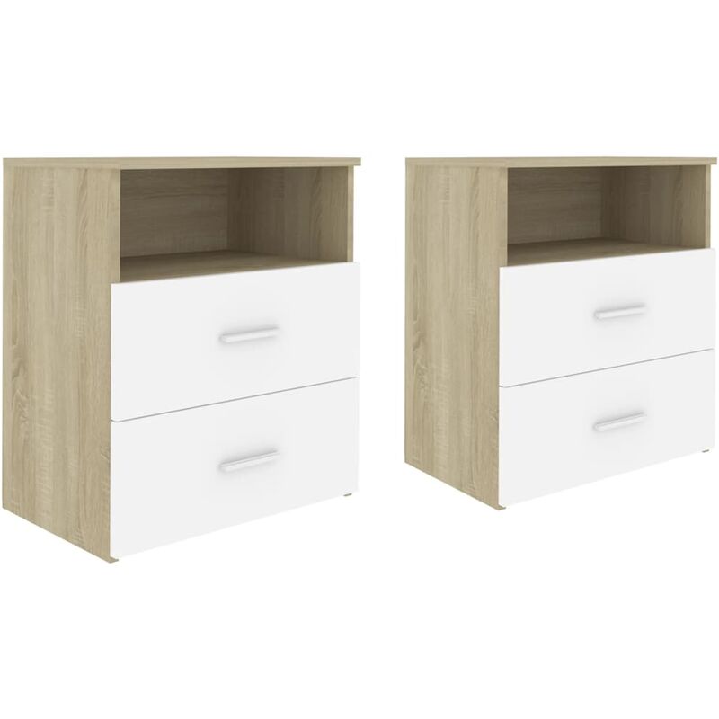 

vidaXL Mesitas de noche 2 uds blanco roble Sonoma 50x32x60cm - Blanco