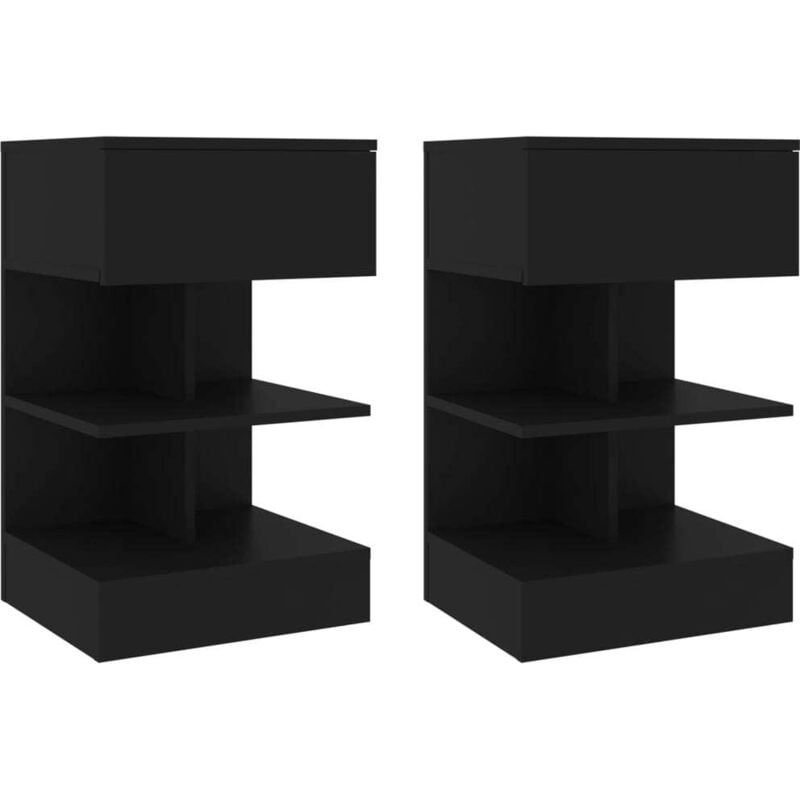 

vidaXL Mesitas de noche de aglomerado 40x35x65 cm 2 unidades negras - Negro
