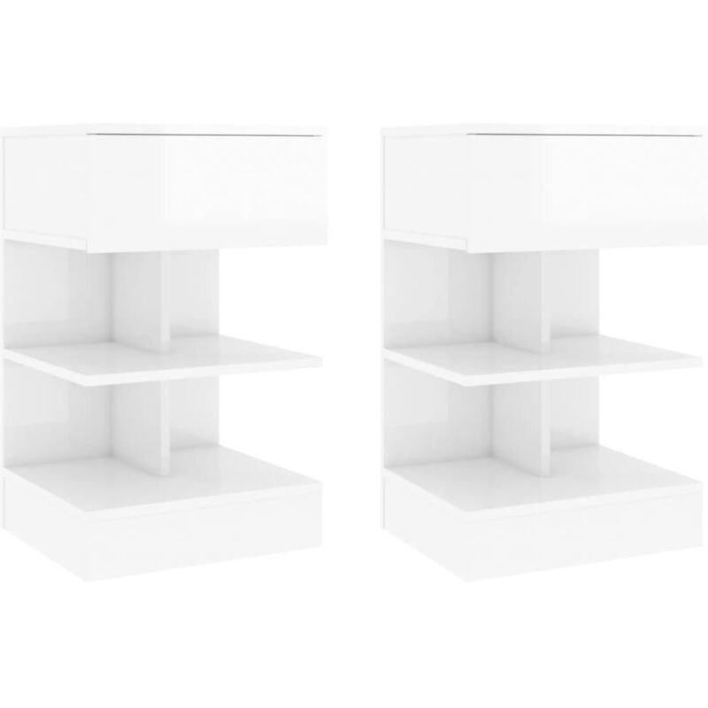 

vidaXL Mesitas de noche de aglomerado 40x35x65 cm 2 unidades blanco con brillo - Blanco