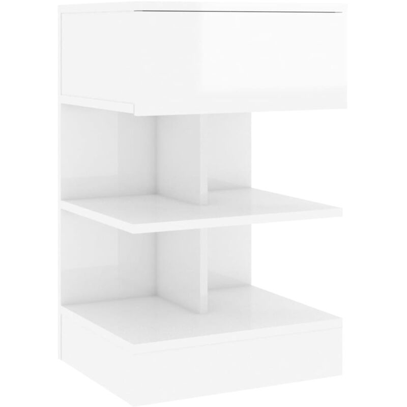 

vidaXL Mesita de noche de aglomerado 40x35x65 cm blanco con brillo - Blanco