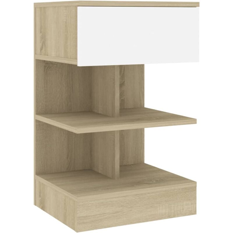 

vidaXL Mesita de noche de aglomerado 40x35x65 cm blanco y roble Sonoma - Blanco
