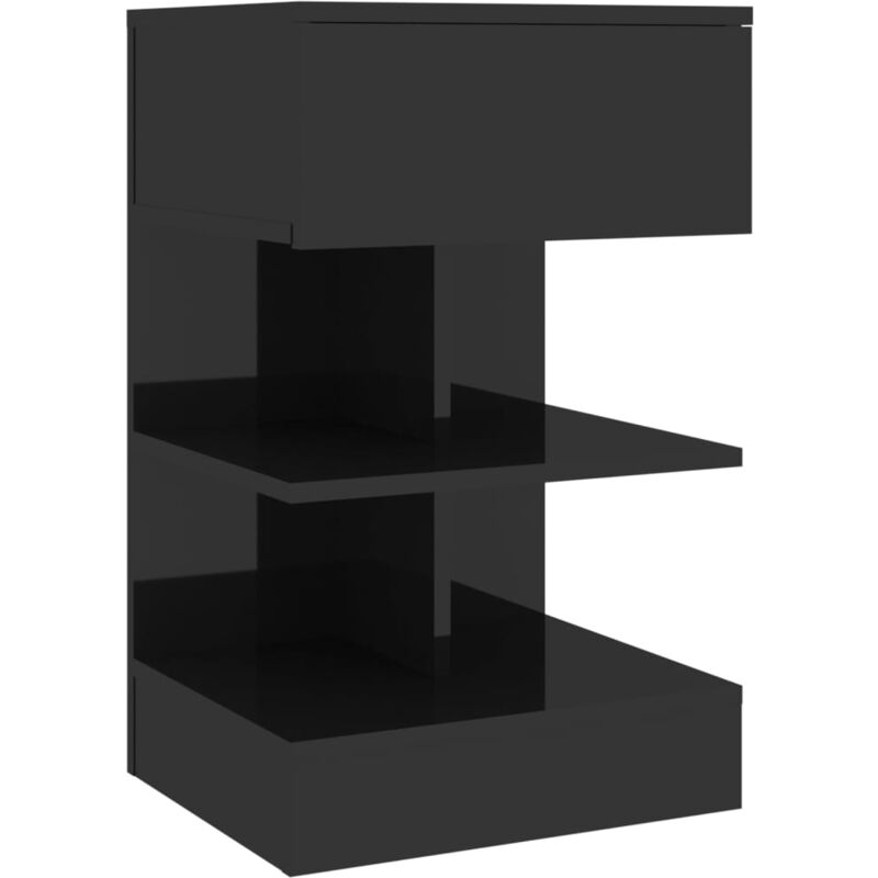 

vidaXL Mesita de noche de aglomerado 40x35x65 cm negro con brillo - Negro