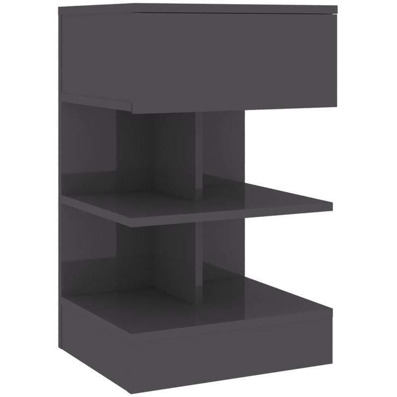 

vidaXL Mesita de noche de aglomerado 40x35x65 cm gris brillante - Gris