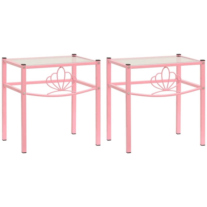 

vidaXL Mesitas de noche metal y vidrio 2 unidades rosa y transparente - Rosa