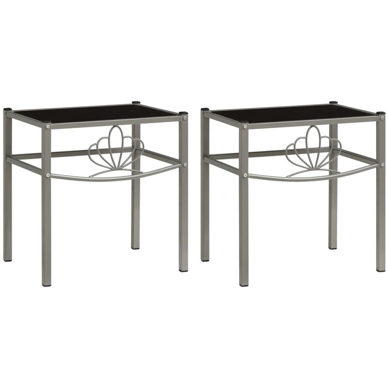 

vidaXL Mesitas de noche metal y vidrio 2 unidades gris y negro - Negro