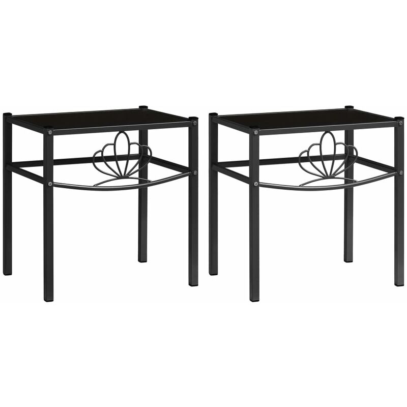 

vidaXL Mesitas de noche metal y vidrio 2 unidades negro - Negro