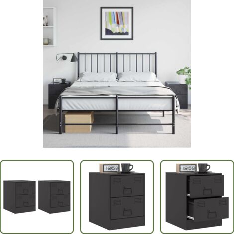 vidaXL Mesitas de noche acero -  Mesitas de noche 2 unidades acero negro 34,5x39x44 cm