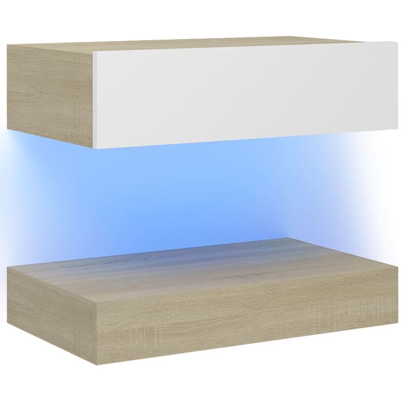 

vidaXL Mesita de noche aglomerado 60x35 cm blanco y roble Sonoma - Blanco