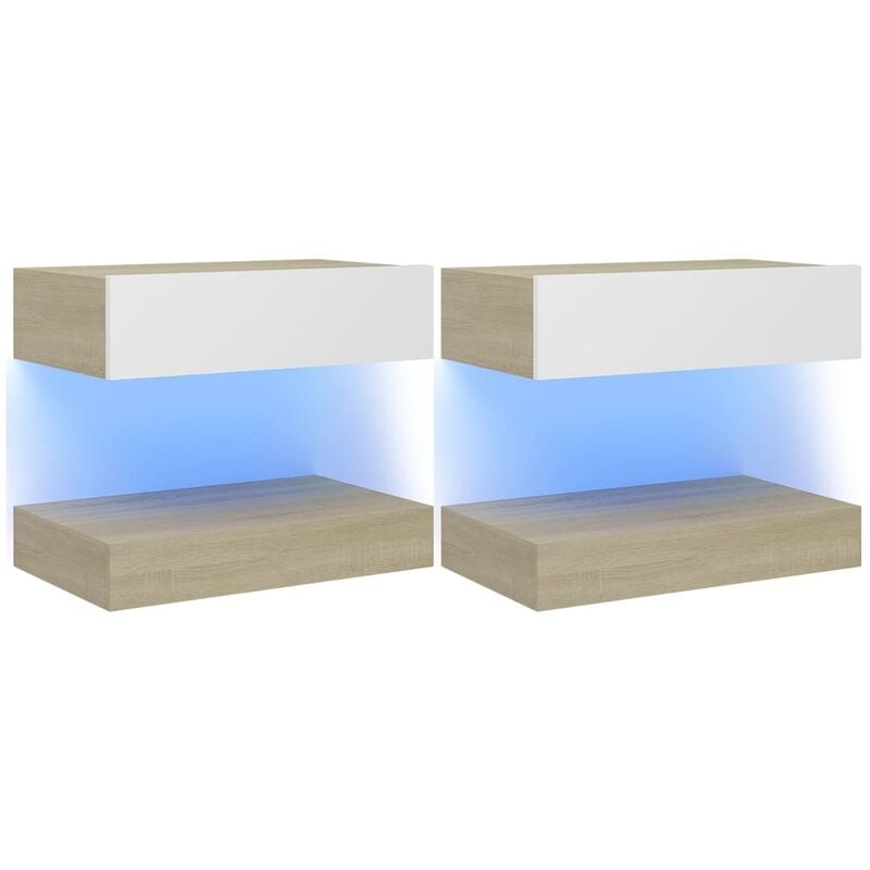 

vidaXL Mesitas de noche aglomerado 60x35 cm 2 uds blanco y roble Sonoma - Blanco