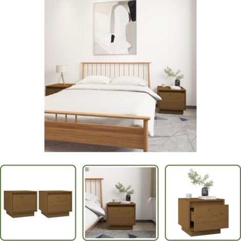 vidaXL Mesitas de noche de madera -  Mesitas de noche 2 uds madera de pino marrón miel 35x34x32 cm