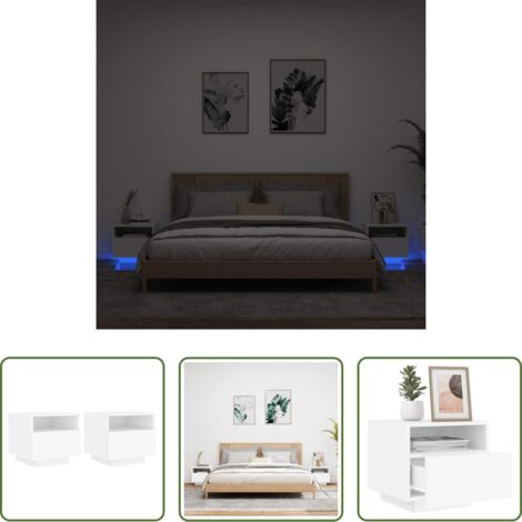vidaXL Mesitas LED -  Mesitas de noche con luces LED 2 unidades blanco 40x39x37 cm