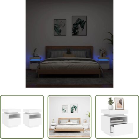 vidaXL Mesitas LED -  Mesitas de noche con luces LED 2 unidades blanco 40x39x48,5 cm