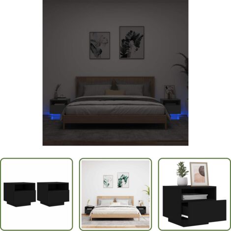 vidaXL Mesitas LED -  Mesitas de noche con luces LED 2 unidades negro 40x39x37 cm