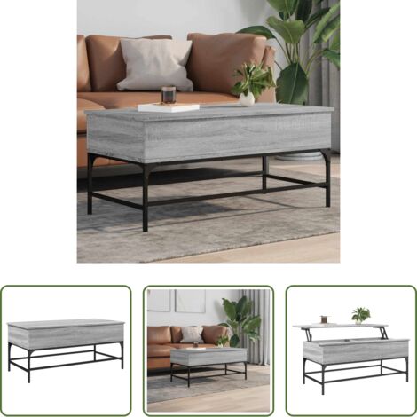 vidaXL Metal gris -  Mesa de centro madera ingeniería metal gris Sonoma 100x50x45 cm