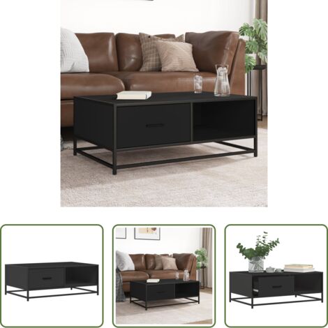 vidaXL Metal -  Mesa de centro de madera ingeniería y metal negro 90x57x35 cm