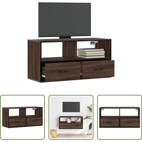 vidaXL Metal -  Mueble TV madera ingeniería y metal marrón roble 80x31x39,5 cm