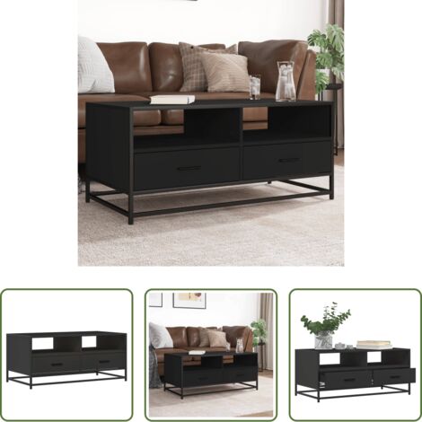 vidaXL Metal negro -  Mesa de centro madera de ingeniería y metal negro 100x50x45 cm