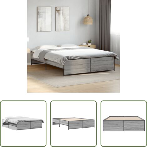 vidaXL Metall -  Bettgestell Grau Sonoma 150x200 cm Holzwerkstoff und Metall