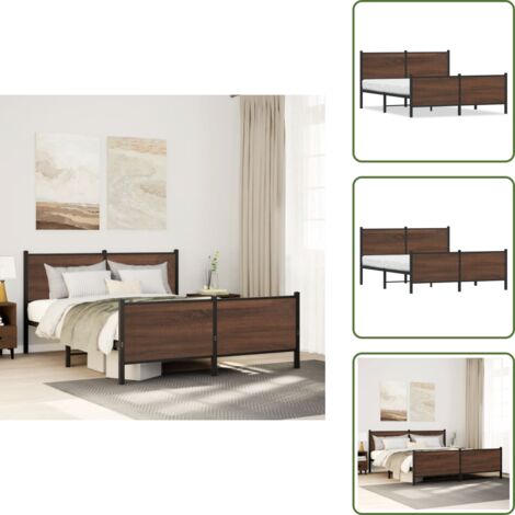 vidaXL Metallbett ohne Matratze Braun Eichen-Optik 140x190 cm