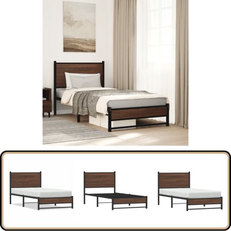 vidaXL Metallbett ohne Matratze Braun Eichen-Optik 90x200 cm
