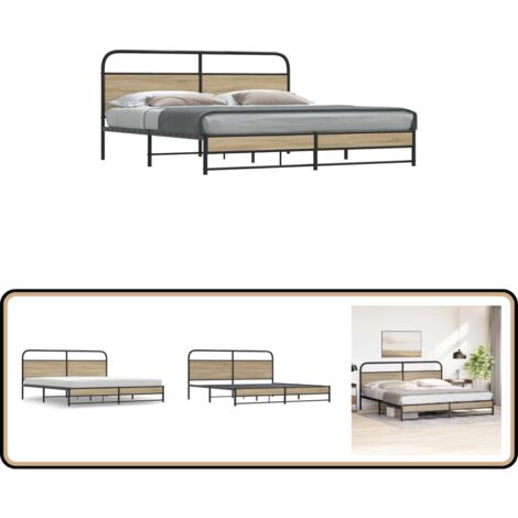 vidaXL Metallbett ohne Matratze Räuchereiche 180x200 cm