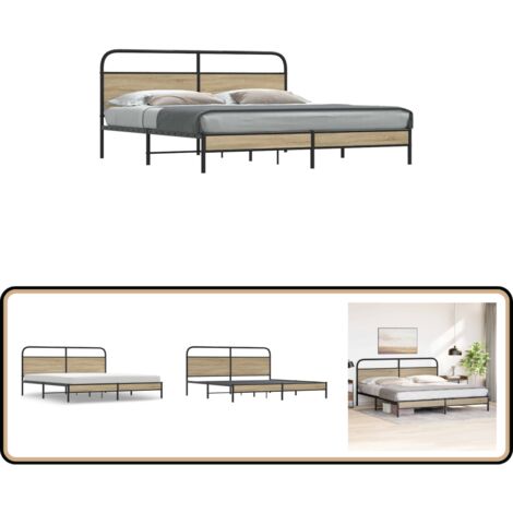 vidaXL Metallbett ohne Matratze Räuchereiche 180x200 cm