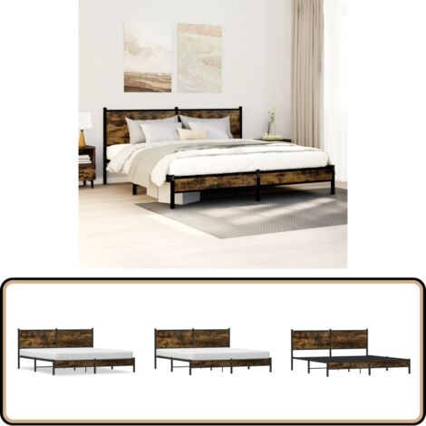 vidaXL Metallbett ohne Matratze Räuchereiche 180x200 cm