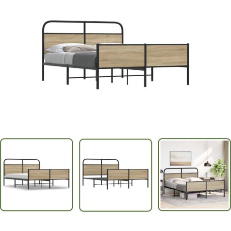 vidaXL Metallbett ohne Matratze Räuchereiche 180x200 cm