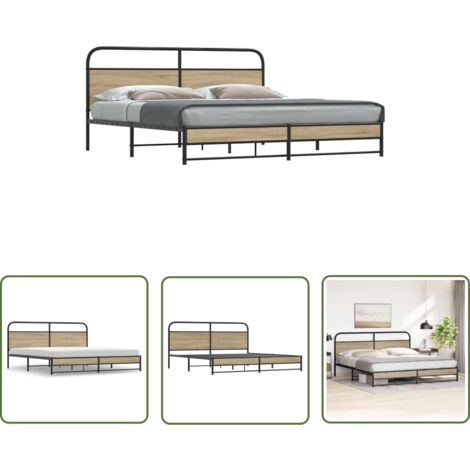 vidaXL Metallbett ohne Matratze Räuchereiche 180x200 cm