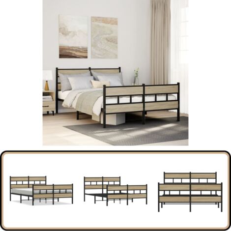 vidaXL Metallbett ohne Matratze Sonoma-Eiche 140x200 cm