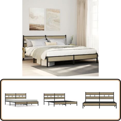 vidaXL Metallbett ohne Matratze Sonoma-Eiche 180x200 cm