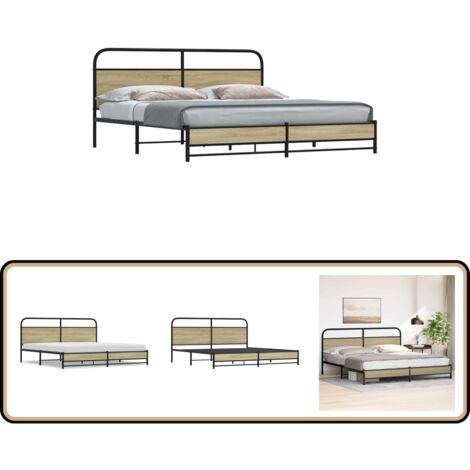 vidaXL Metallbett ohne Matratze Sonoma-Eiche 180x200 cm