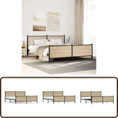 vidaXL Metallbett ohne Matratze Sonoma-Eiche 180x200 cm