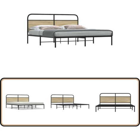 vidaXL Metallbett ohne Matratze Sonoma-Eiche 180x200 cm