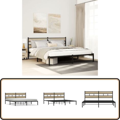 vidaXL Metallbett ohne Matratze Sonoma-Eiche 180x200 cm