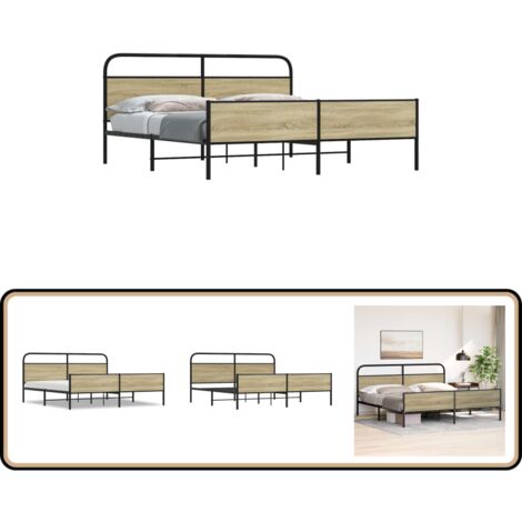 vidaXL Metallbett ohne Matratze Sonoma-Eiche 180x200 cm