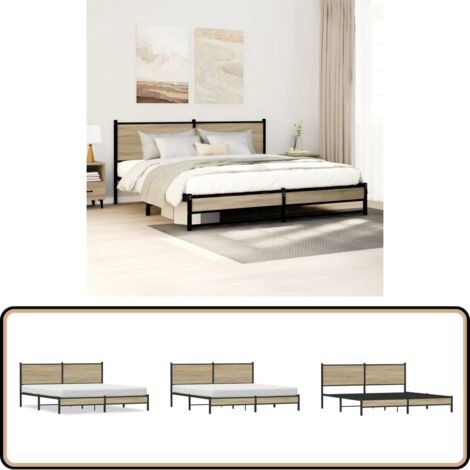 vidaXL Metallbett ohne Matratze Sonoma-Eiche 180x200 cm