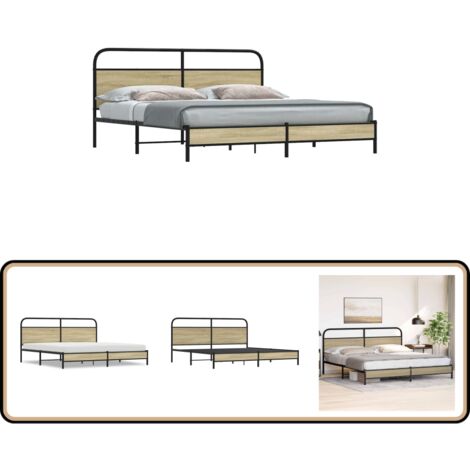 vidaXL Metallbett ohne Matratze Sonoma-Eiche 180x200 cm