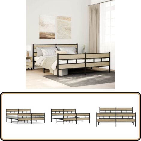 vidaXL Metallbett ohne Matratze Sonoma-Eiche 180x200 cm