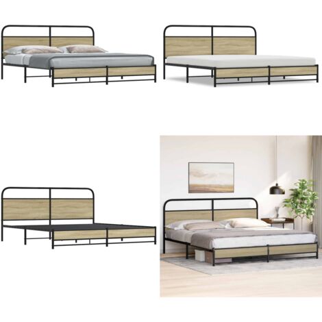 vidaXL Metallbett ohne Matratze Sonoma-Eiche 180x200 cm