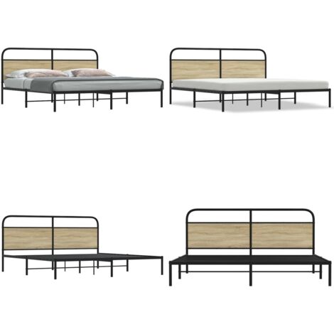 vidaXL Metallbett ohne Matratze Sonoma-Eiche 180x200 cm