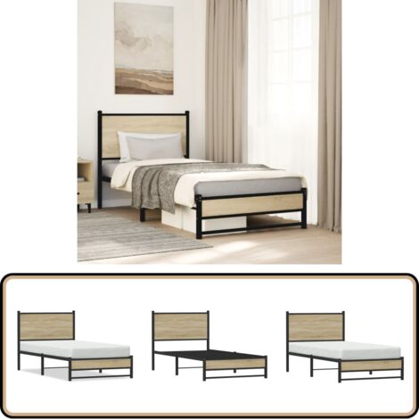vidaXL Metallbett ohne Matratze Sonoma-Eiche 90x200 cm